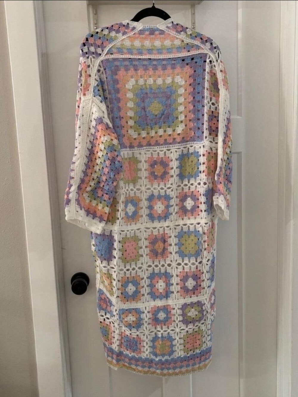 POL NWT Pastel Bohemian White Granny Square Crochet Open-Knit Cardigan Duster S - Picture 4 of 9